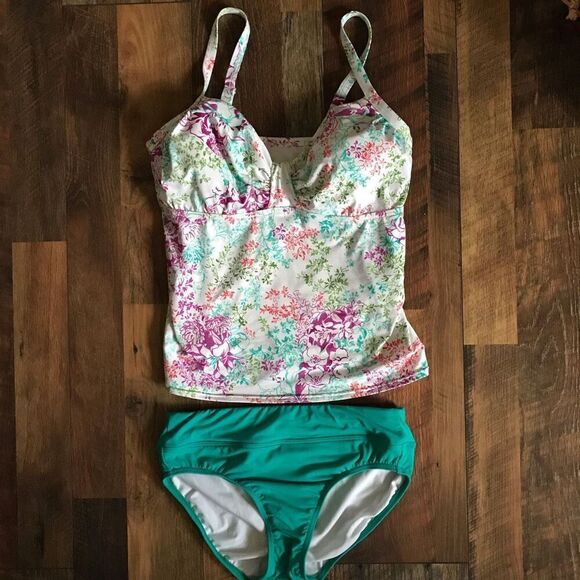 Lands End SZ 6 bottom 8 DD top Tankini Swimsuit 2pc underwire green - Picture 1 of 9